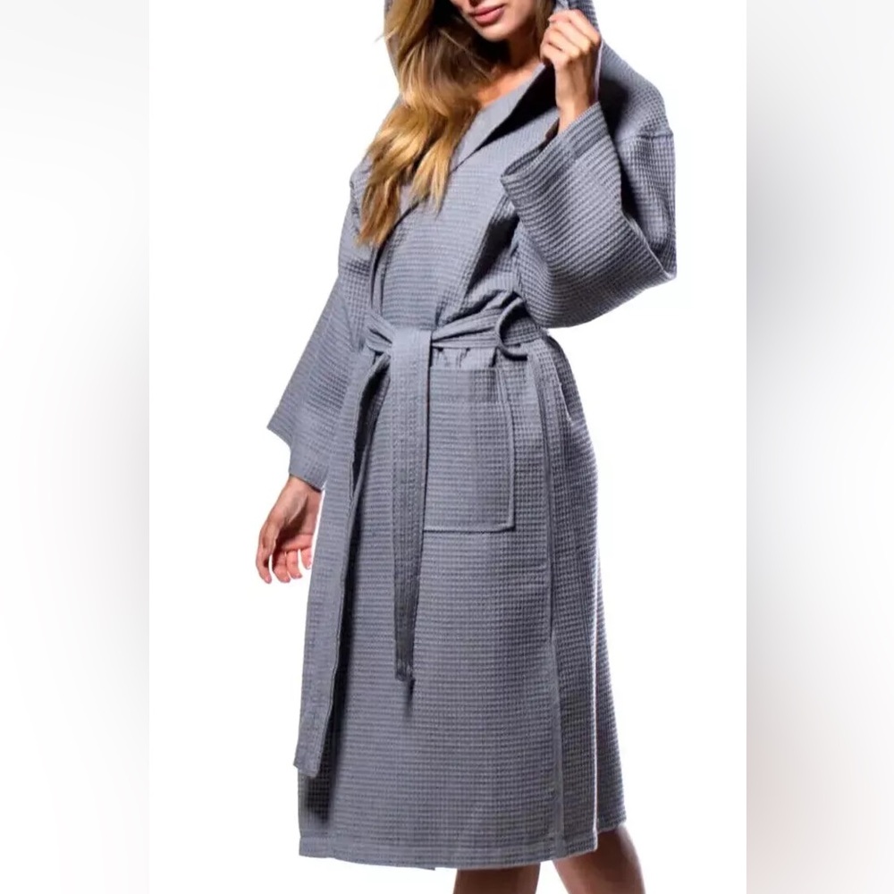 GAP Mens Hooded Waffle-Knit Robe Heather Grey M New Retail $89.95 - Picture 4 of 8